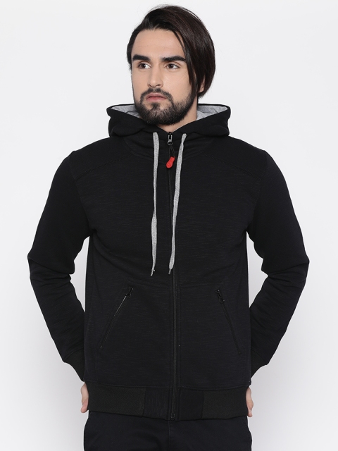 

FIFTY TWO Men Black Solid Hooded Sweatshirt