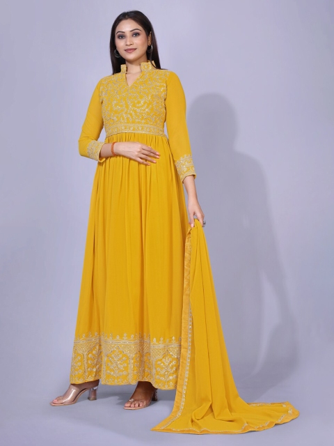 

kasee Yellow Ethnic Motifs Georgette Embroidered Ethnic Dress With Dupatta