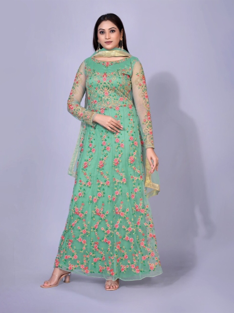 

kasee Women Sea Green Floral Georgette Maxi Dress