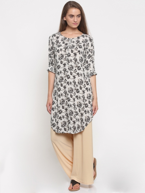 

Melange by Lifestyle Women Off-White & Black Printed Straight Kurta