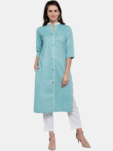 

Aarsha Women Solid Blue Straight Fit Cotton Kurta