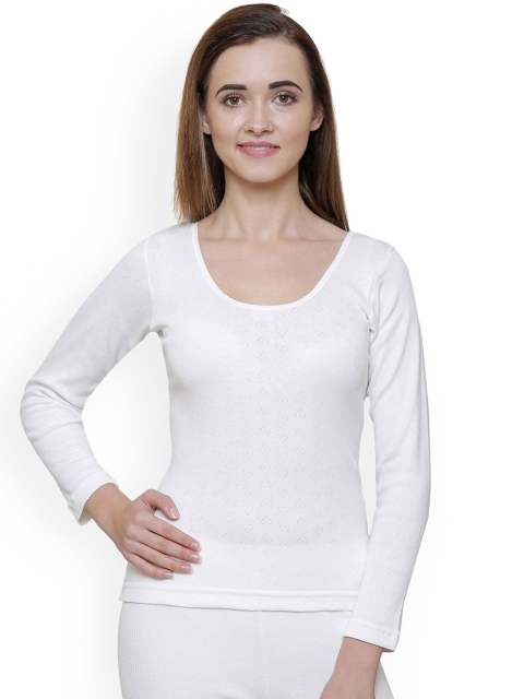 

BODYCARE INSIDER Women White Solid Pure Cotton Thermal Tops