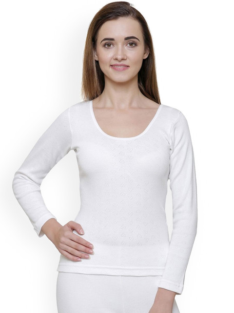 

BODYCARE INSIDER Women White Self Design Cotton Thermal Top