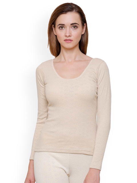 

BODYCARE INSIDER Women Beige Solid Cotton Thermal Tops