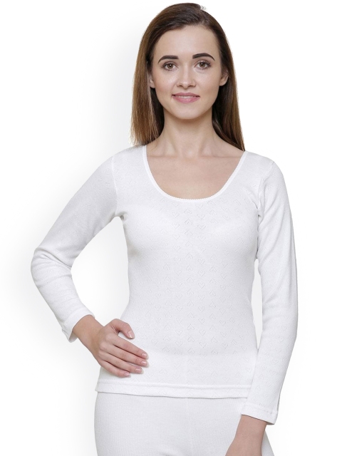 

BODYCARE INSIDER Women White Solid Pure Cotton Thermal Tops