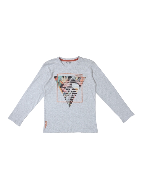 

Palm Tree Boys Grey Melange Printed Round Neck T-shirt
