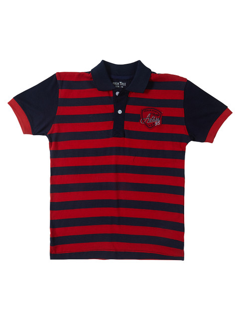 

Palm Tree Boys Red & Navy Blue Striped Polo Collar T-shirt