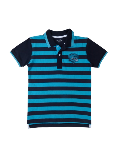 

Palm Tree Boys Blue Striped Polo Collar T-shirt