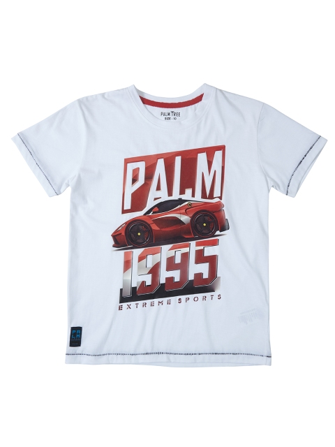 

Palm Tree Boys White Printed Round Neck T-shirt