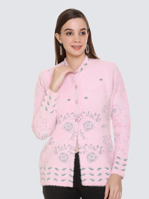 

Arshiya Women Pink & Grey Open Front Cardigan with Fuzzy Detail