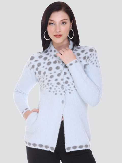 

Arshiya Women Blue & Grey Open Front Cardigan with Fuzzy Detail