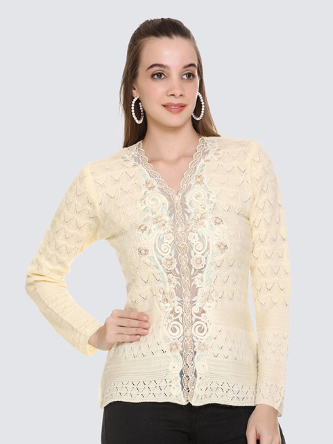 

Arshiya Women Cream-Coloured & Off White Cable Knit Open Front Cardigan
