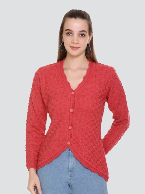 

Arshiya Women Red Cable Knit Open Front Cardigan
