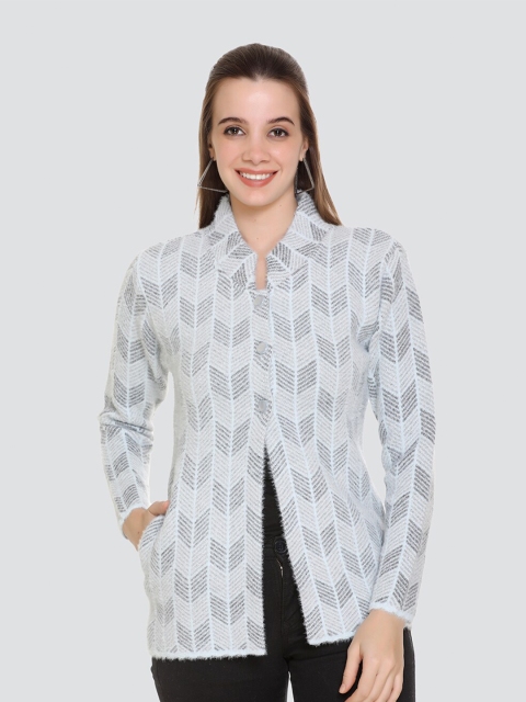 

Arshiya Women Blue & Grey Open Front Cardigan with Fuzzy Detail