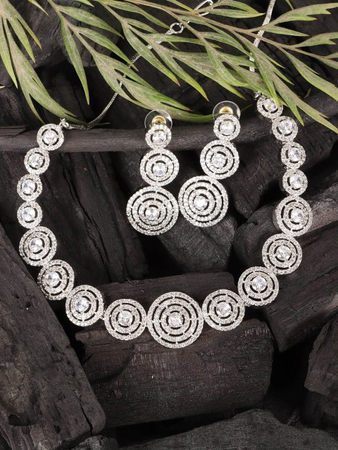 

JEWELS GEHNA Women White AD-Studded Silver-Plated Jewellery Set
