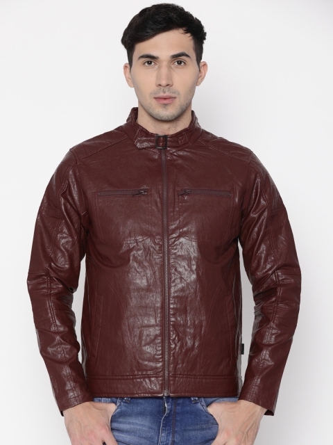 

Pepe Jeans Men Burgundy Solid Biker Jacket