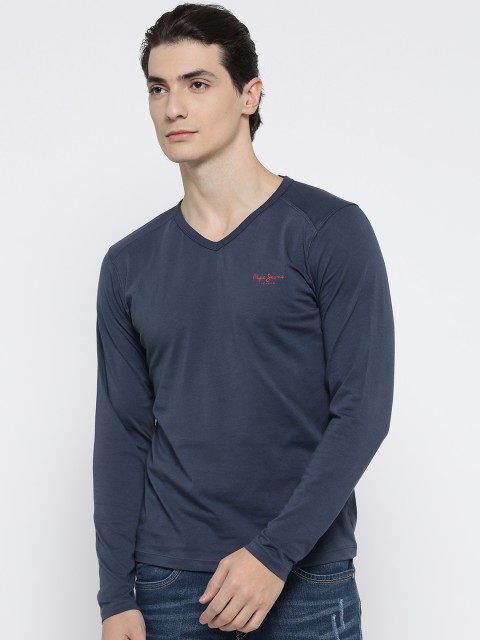

Pepe Jeans Men Navy Solid V-Neck T-shirt, Navy blue