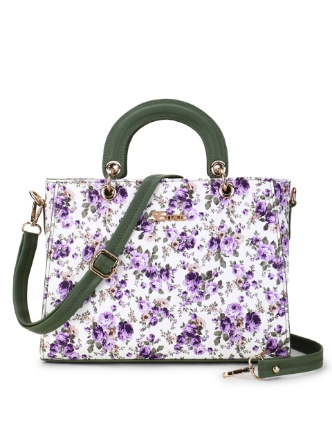 

Exotic Green & White Floral Printed PU Structured Handheld Bag