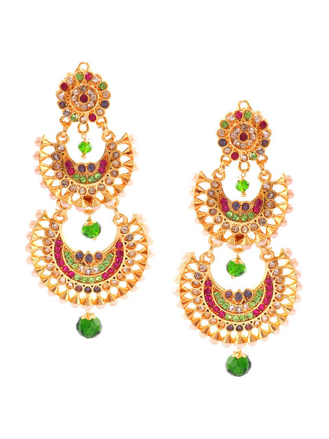 

Jewar Mandi Gold-Plated Contemporary Chandbali Earrings