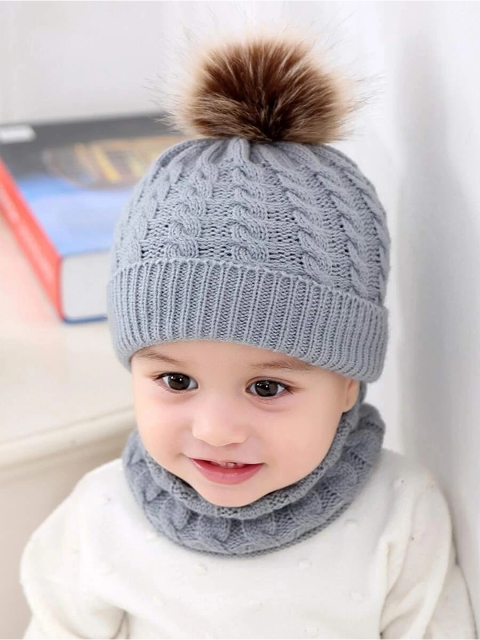 

EL REGALO Unisex Kids Grey Self Design Wool Balaclava