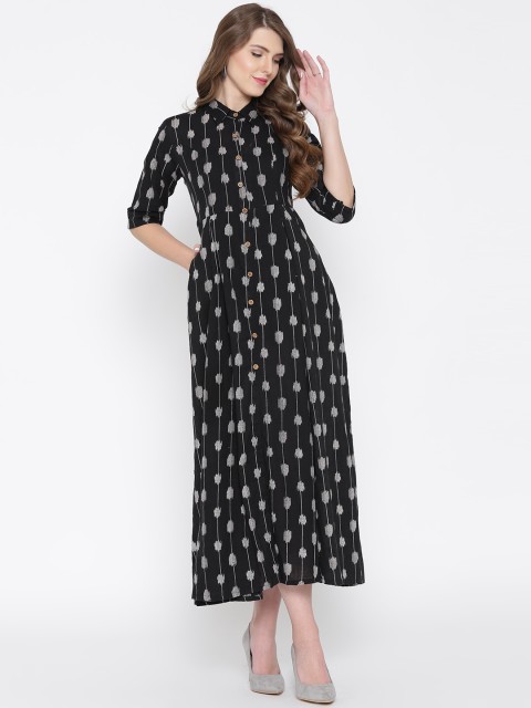 

Moda Rapido Women Black Self-Design Maxi Dress
