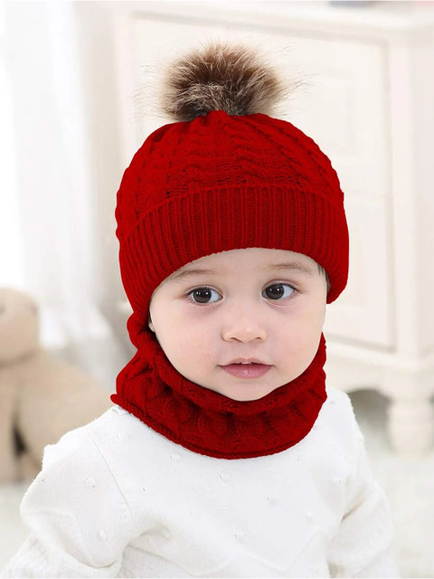 

EL REGALO Unisex Kids Red Self Design Wool Balaclava