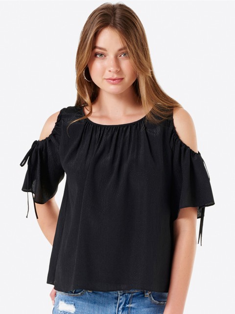 

Forever New Women Black Solid Cold-Shoulder A-Line Top