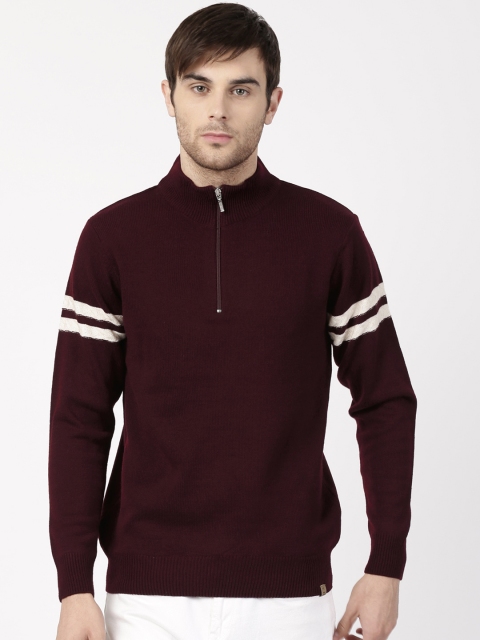 

ether Men Burgundy Striped Pullover