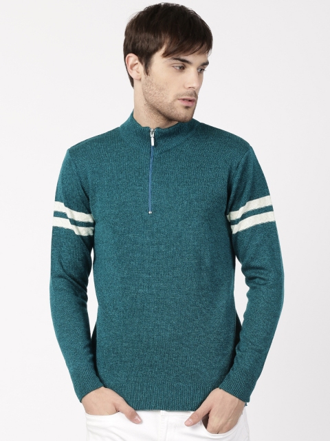 

ether Men Teal Blue Self Design Pullover