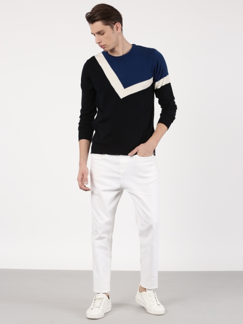 

ether Men Navy Blue Colourblocked Pullover Sweater