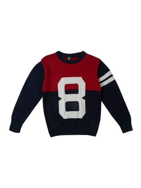 

Palm Tree Boys Navy Blue & Red Colourblocked Sweater