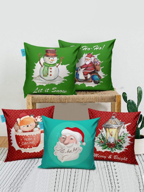 

TIED RIBBONS Red & Blue Set of 5 Printed Square Cushion Covers