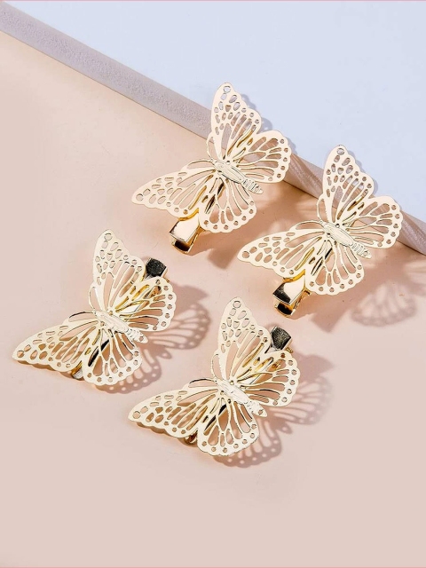 

EL REGALO Women Set of 4 Gold-Toned Metal Alligator Hair Clip