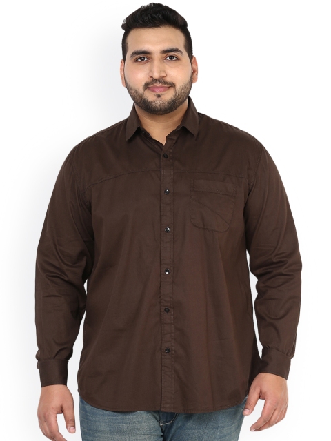 

John Pride Plus Size Men Coffee Brown Smart Fit Solid Casual Shirt