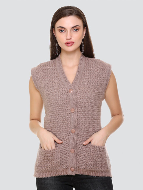 

NITSLINE Women Grey Self Design Woolen Cardigan