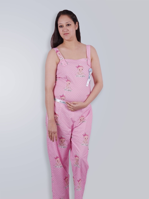 

Little Musketeer Pink Printed Maternity Cotton Basic Jumpsuit