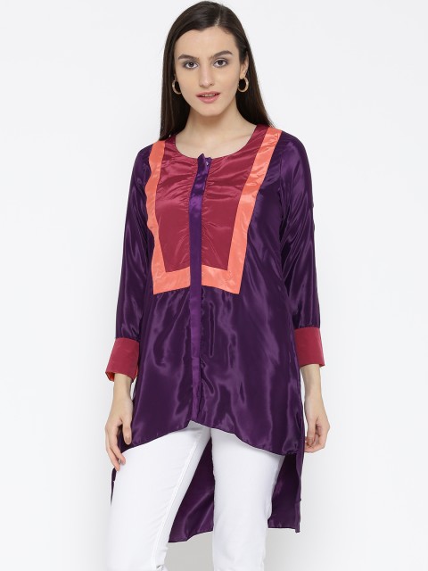 

Jashn Women Purple Colourblocked Crepe Straight Kurta