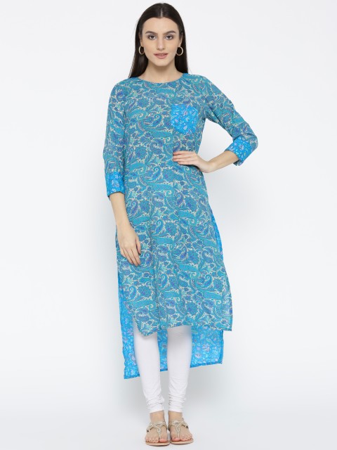 

Jashn Women Blue Printed Straight Kurta