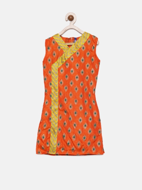 

YK Girls Orange Woven Design Straight Kurta