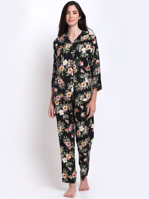 

Boston Club Women Black & Pink Printed Pure Cotton Night suit