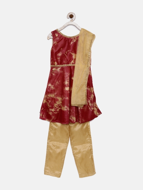

YK Girls Red & Beige Kurta Set with Dupatta