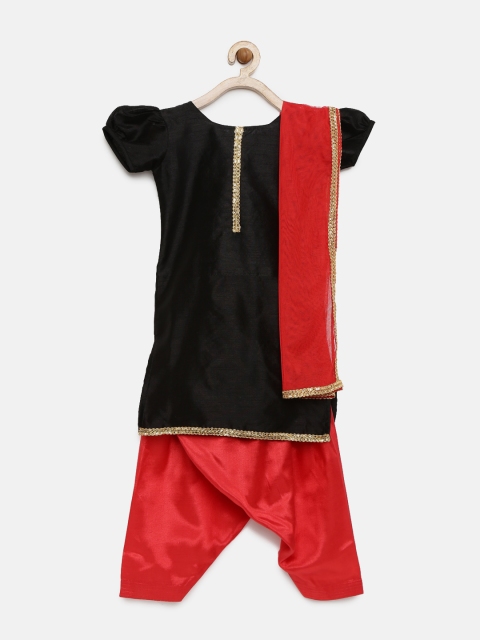 

YK Girls Black & Red Solid Kurta with Patiala & Dupatta