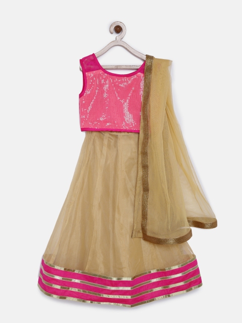 

Yellow Kite Girls Pink & Gold-Toned Sequinned Lehenga Choli with Dupatta