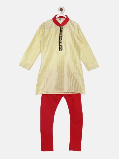 

Yellow Kite Boys Beige & Red Embroidered Kurta with Churidar