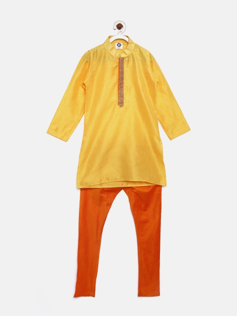

Yellow Kite Boys Yellow & Orange Embroidered Kurta with Churidar