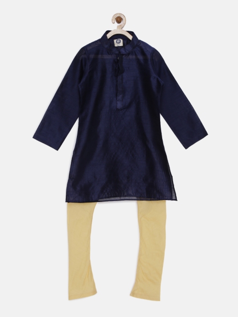 

YK Boys Navy Blue & Beige Solid Kurta with Churidar