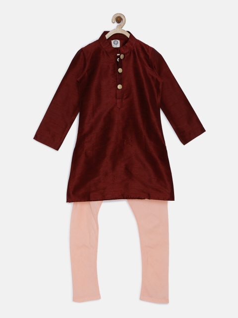 

YK Boys Maroon & Peach-Coloured Solid Kurta with Churidar