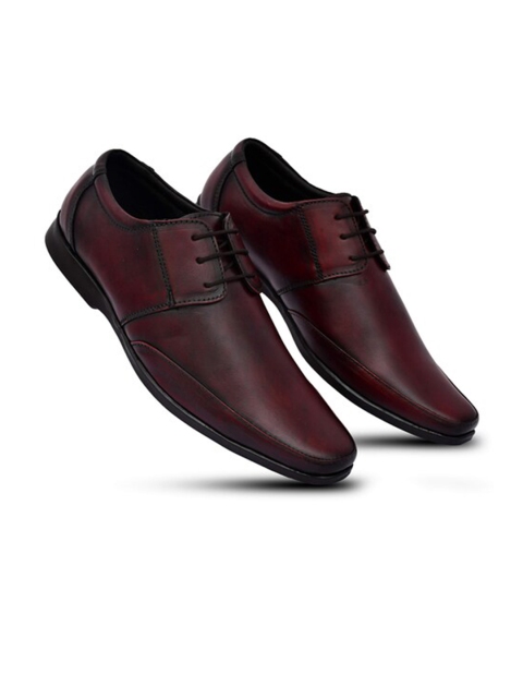 

VIV Men Red Solid Leather Formal Derbys, Maroon