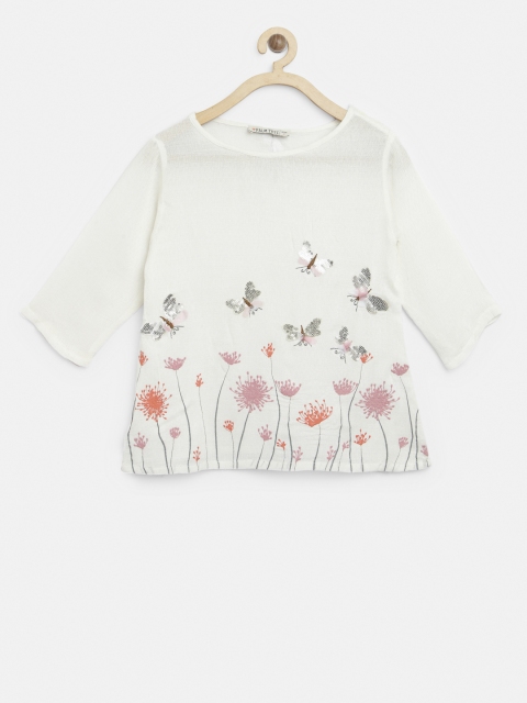 

Palm Tree Girls Off-White Printed Semi-Sheer Top