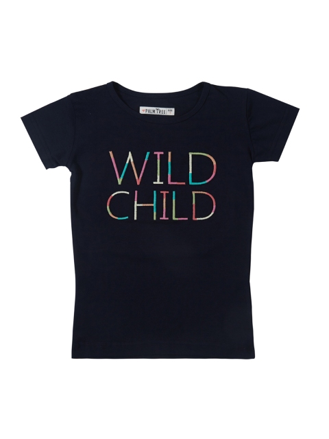 

Palm Tree Girls Navy Blue Printed Round Neck T-shirt